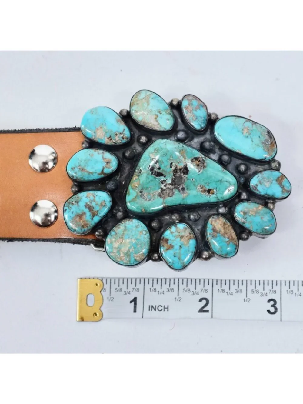 Tom Willeto Belt Buckle Sterling Silver Navajo Turquoise Cluster 93g